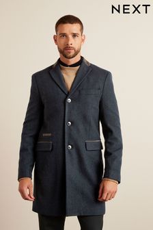 Navy Blue Trimmed Epsom Wool Coat (T70125) | £99