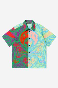 Versace Boys Cotton Short Sleeve Medusa Music Print Shirt in Multicolour
