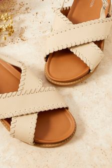 Monsoon Natural Embellished Trim Leather Slingback Sandals