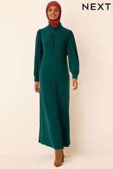 Green Knotted High Neck Long Sleeve Dress (T70704) | £55