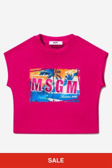MSGM Girls Cotton Jersey Logo T-Shirt in Fuchsia