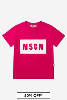 MSGM Unisex Cotton Jersey Logo Print T-Shirt in Fuchsia