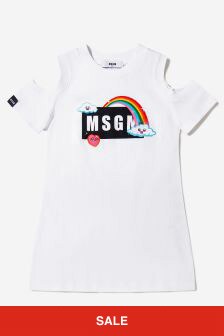 MSGM Girls Cotton Jersey Logo Dress in White