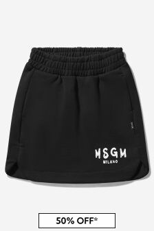 MSGM Girls Cotton Cotton Fleece Logo Skirt in Black