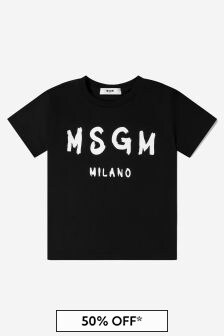 MSGM Kids Cotton Jersey Logo Print T-Shirt in Black