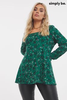 Simply Be Green Supersoft Floral Square Neck Tunic