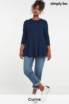 Simply Be Navy Blue Soft Touch Tiered Top