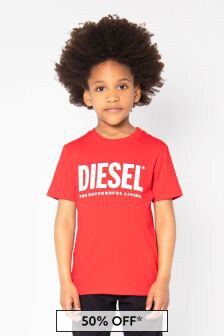 Diesel Unisex Cotton Logo Print T-Shirt in Red