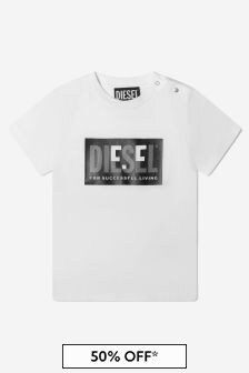Diesel Baby Unisex Cotton Logo T-Shirt in White