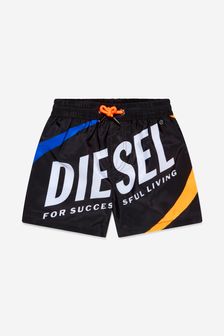 Diesel Boys Logo Print Swim Shorts in Black