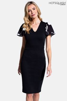 Hot Squash Womens Black Ponte Dress with Chiffon Sleeves