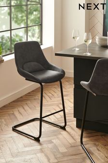 Monza Faux Leather Dark Grey Claye Fixed Height Non Arm Kitchen Bar Stool (T71613) | £175