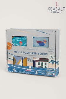 Seasalt Mens Cornwall Blue Postcard Socks
