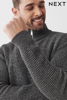 Charcoal Grey Zip Neck Textured Knitted Jumper (T71661) | £32