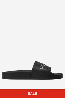 Valentino Shoes Kids PVC Logo Sliders in Black
