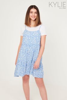 Kylie Teen Blue Ditsy Tiered Two-In-One Dress