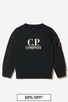 CP Company Boys Cotton Fleece Crew Neck Sweatshirt in Black