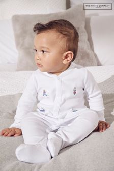 The White Company London White Embroidered Sleepsuit