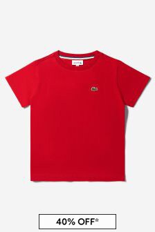 Lacoste Kids Boys Cotton Short Sleeve Logo T-Shirt in Red
