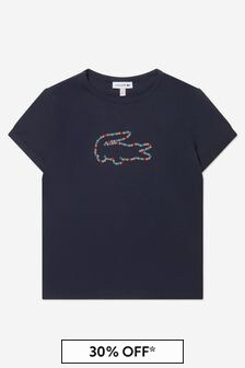 Lacoste Kids Girls Cotton Short Sleeve Logo T-Shirt in Navy