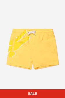 Lacoste Kids Boys Logo Print Swim Shorts in Yellow