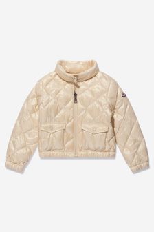 Moncler Enfant Girls Down Quilted Binic Jacket in Ivory