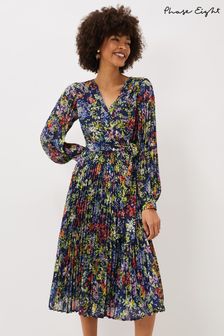 Phase Eight Fenella Blue Pleated Floral Halterneck Dress