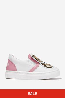 Moschino Kids Girls Leather Teddy Bear Slip-On Trainers in White