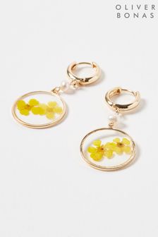 Oliver Bonas Cleo Yellow Trapped Flowers & Pearl Drop Earrings