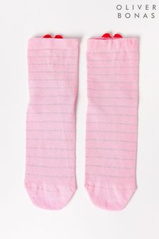 Oliver Bonas Pink Heart Stripe 3D Ankle Socks