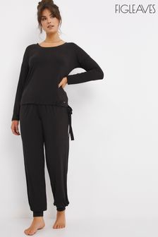 Figleaves Black Camelia Rouche Side Top and Joggers Set
