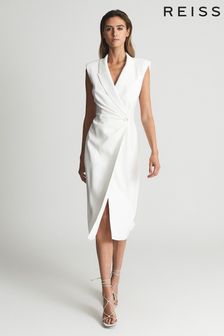 Reiss White Cecile Tux Bodycon Midi Dress (T74460) | £228