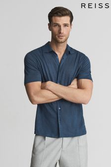 Reiss Resort Linen Jersey Button Through Polo Shirt