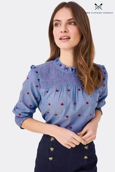 Crew Clothing Mid Blue Heart Print Cotton Loose Blouse