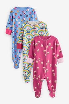 Blue 3 Pack Floral Baby Sleepsuits (0mths-2yrs) (T74870) | £19 - £21