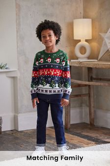Navy Blue Matching Family Kids Knitted Christmas Jumper (3mths-16yrs) (T75300) | £18 - £26