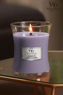 Woodwick Purple Medium Hourglass Lavender Spa Scented Candle