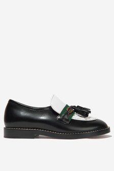 GUCCI Kids Leather Tassel Loafers in Black