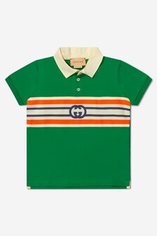 GUCCI Kids Baby Boys Cotton Jersey Logo Polo Shirt in Green