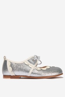 GUCCI Kids Girls Glitter Lace-Up Ballerinas in Silver