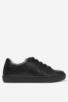 GUCCI Kids Leather Ace Trainers in Black