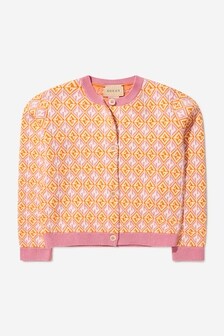 GUCCI Kids Baby Girls Cotton Knitted Geometric Print Cardigan in Yellow