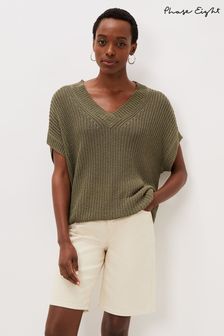 Phase Eight Green Lizzia V-Neck Chunky Switch Knit Jumper