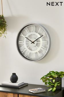 Silver 45cm Roman Numeral Wall Clock (T76163) | £50