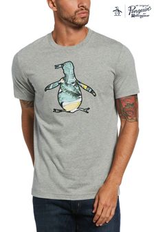 Original Penguin Grey Filled Pete Graphic T-Shirt In Rain Heather