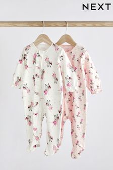 Cream/Pink Fairy 2 pack zip baby sleepsuits (0-2yrs) (T76480) | £17 - £21