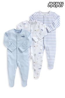Mamas & Papas Newborn Boys White Farm Sleepsuit 3 Pack