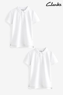 Clarks White School Short Sleeve Boys Polo Shirts 2 Pack (T77655) | £10 - £12