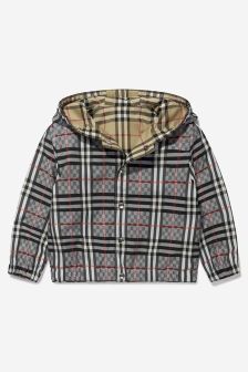 Burberry Kids Boys Cotton Check Hooded Jacket in Blue