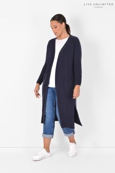 Live Unlimited Curve Longline Blue Cardigan With Pockets
